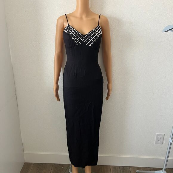 Vintage Jessica Mcclintock Gunne Sax Maxi Dress Womens 5/6 Black Peals Formal - Picture 1 of 7